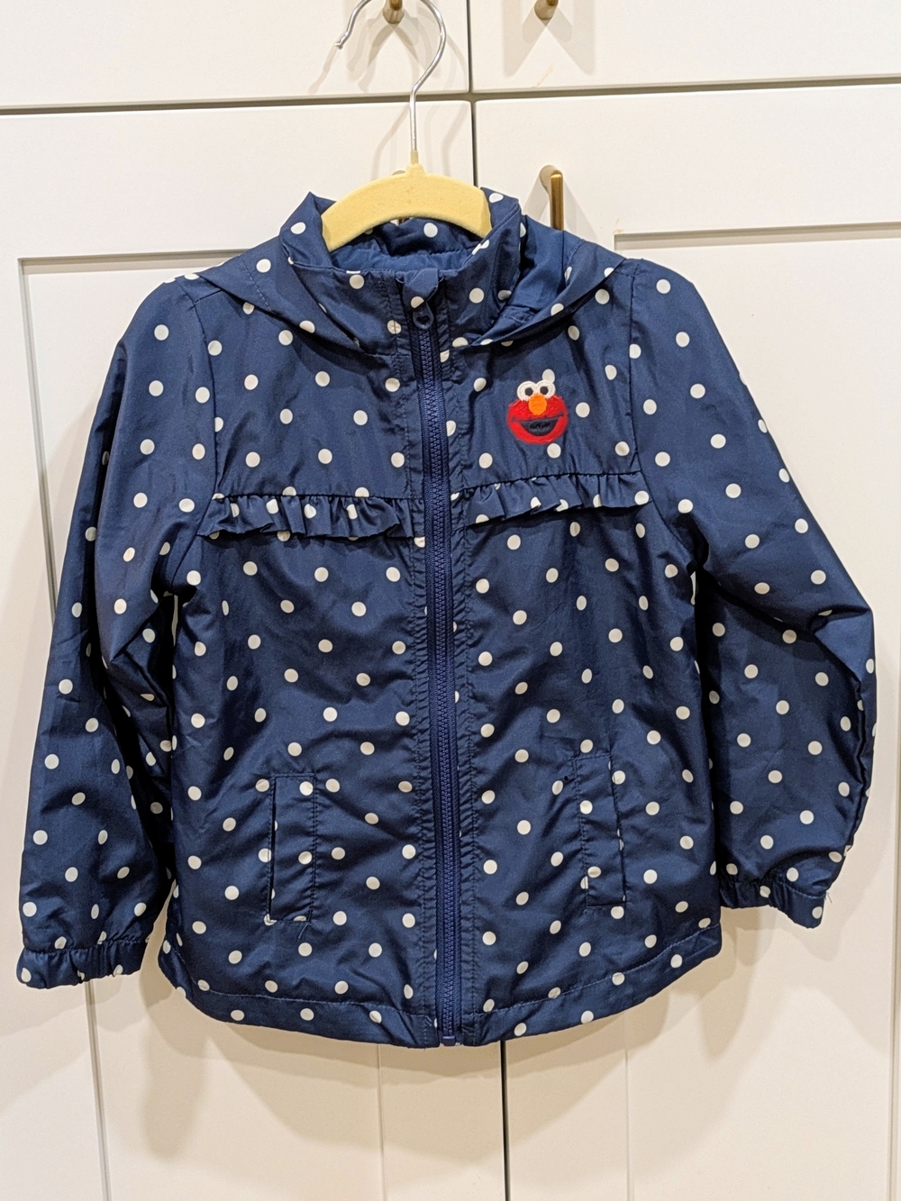 Sesame Street Navy Polka Dot Hooded Raincoat with Elmo Patch